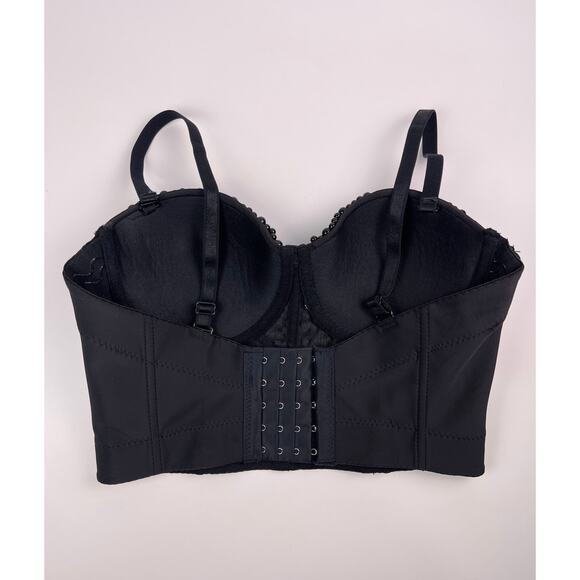 Black Beaded Corset Bustier Crop Top Bralette with Removable Straps | Size S - Picture 4 of 11